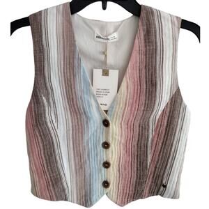 Brownie Spain NEW Neutral Striped Button-Front Cotton Vest Top XS Eco-Friendly